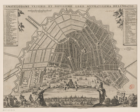 Map of Amsterdam with design for the Fourth Explanation, anonymous, 1663 - 1694 Canvas Print