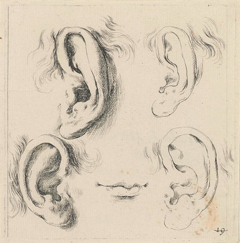 Four ears and a mouth, Stefano della Bella, 1620 - 1647 Canvas Print