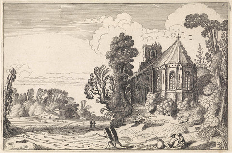 Figures on a country road near a church ruin, Jan van de Velde (II), 1616 Canvas Print