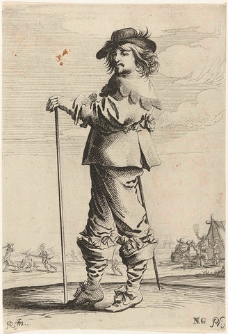 Standing man with stick, Pieter Nolpe, 1623 - 1653 Canvas Print