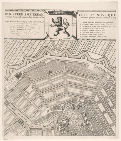 Map of Amsterdam with design and execution of the Fourth Explanation (second part), Julius Mülhüssen, 1721 - 1774 Canvas Print