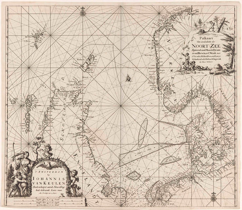 Pass map of a large part of the North Sea, Jan Luyken, 1681 - 1799 Canvas Print