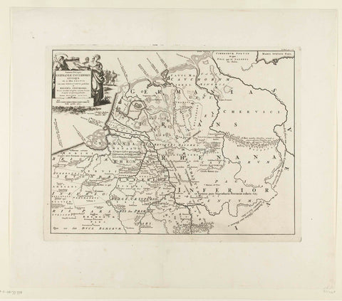 Historical map of the Netherlands with the areas of the Batavians and Frisians, Jan Luyken, 1695 - 1700 Canvas Print