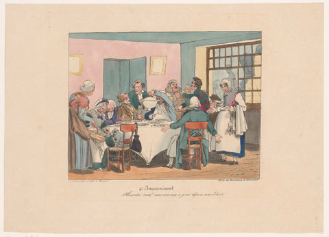 Company at the table at the fast, Joseph Ambroise Jobard, after 1826 Canvas Print