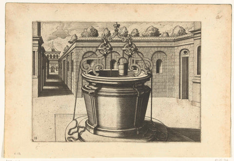 Round well on a square in front of a walled garden, Johannes or Lucas van Doetechum, c. 1574 Canvas Print