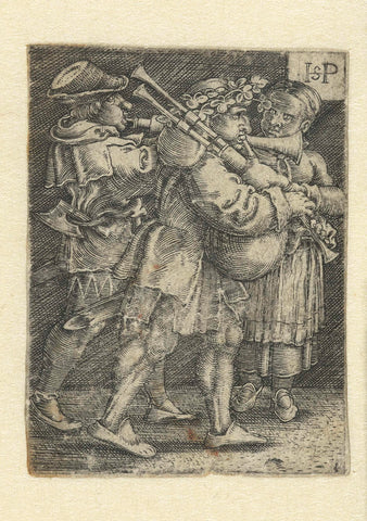 Two musicians and a girl, Hans Sebald Beham, 1510 - 1550 Canvas Print