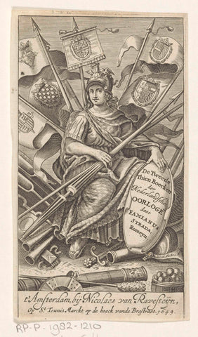 Female personification with flags and weapons, unknown, 1649 Canvas Print