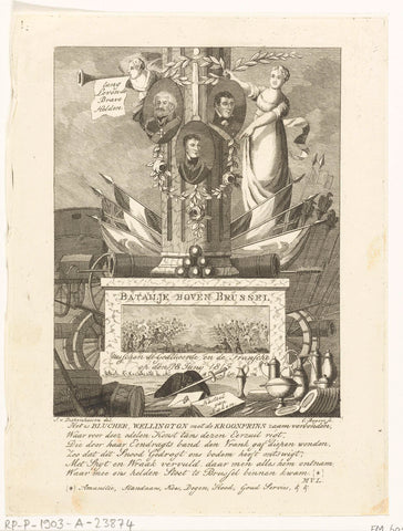 Memorial column for the Battle of Waterloo, Cornelis Bogerts, c. 1815 - c. 1817 Canvas Print