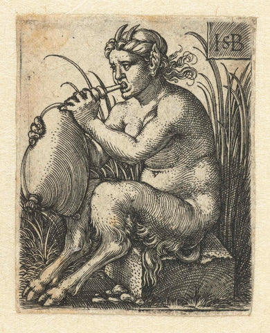 Satyr woman plays on a bagpipe, Hans Sebald Beham, 1510 - 1550 Canvas Print