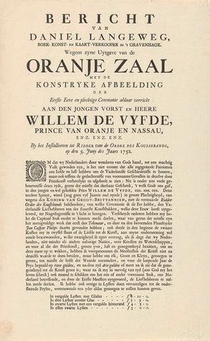 Announcement of the edition of the print with the inauguration of Prince William V as Knight in the Order of the Garter, 1752, Daniel Joannes Langeweg, 1757 Canvas Print