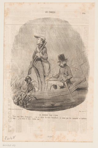 Karikatuur van twee jagers op een boot in de regen, Honoré Daumier, 1843 Canvas Print