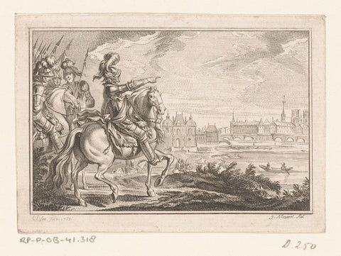 King Henry IV on horseback, pointing to the city of Paris, Jacques Aliamet, 1754 Canvas Print