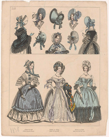 Townsend's Monthly Selection of Parisian Costumes, 1838, No. 703 : Bonnet en tull (...), anonymous, 1838 Canvas Print