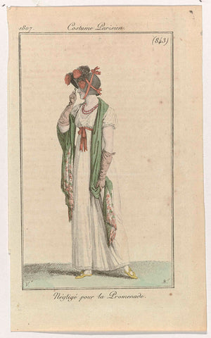 Journal des Dames et des Modes, Costume Parisien, 15 October 1807, (843): Neglected for the Promenade, Pierre Charles Baquoy, 1807 Canvas Print