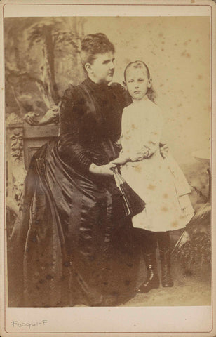 Portrait of Princess Wilhelmina as a girl with her mother Queen Regent Emma, anonymous, c. 1889 Canvas Print