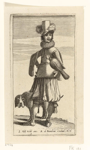 Falconer with hunting dog, Jan van de Velde (II), 1616 Canvas Print