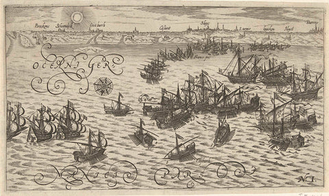 Battle in which the eight galleys of Spinola are defeated by the fleet of Joos de Moor, 1603, anonymous, 1615 Canvas Print