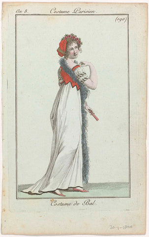 Journal des Dames et des Modes, Costume Parisien, 30 January 1800, Year 8, (190) : Costume de Bal, anonymous, 1800 Canvas Print