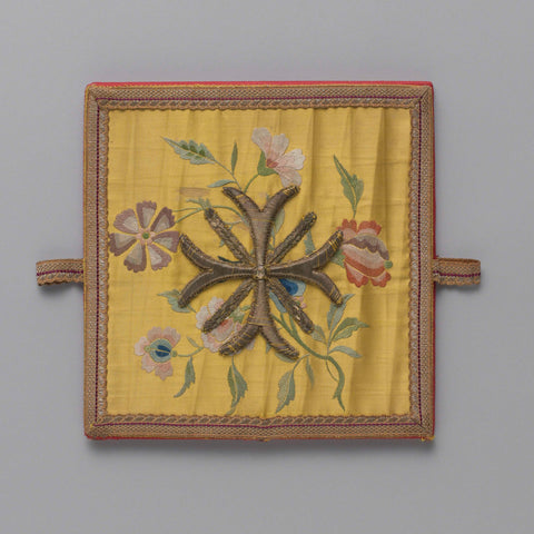 Bursa of yellow silk satin with embroidery, anonymous, c. 1800 - c. 1849 Canvas Print