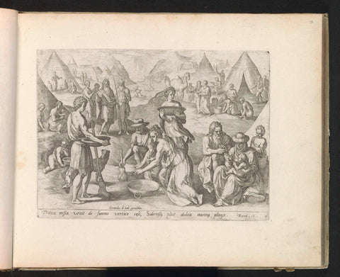 Collecting of the manna, Johann Sadeler (I), 1585 Canvas Print