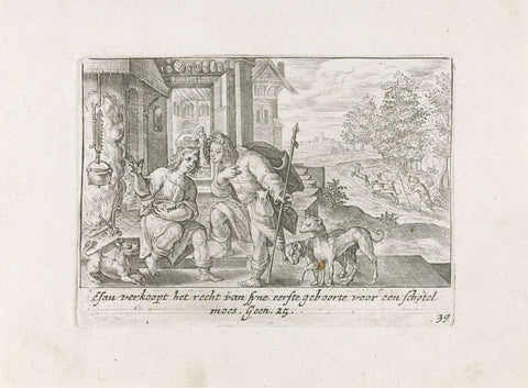 Esau sells his birthright, Crispijn van de Passe (I), 1700 - 1750 Canvas Print