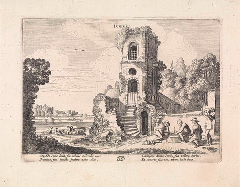 Landscape with a dilapidated tower: June, Jan van de Velde (II), 1608 - 1618 Canvas Print