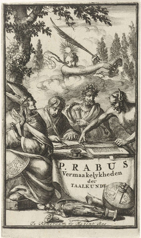 Schrijvende man geflankeerd door Kerk en Staat, Jan Luyken, 1688 Canvas Print