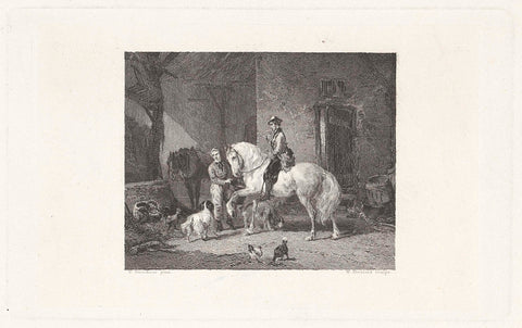 Man on horseback in a stable, Willem Steelink (I), 1836 - 1913 Canvas Print