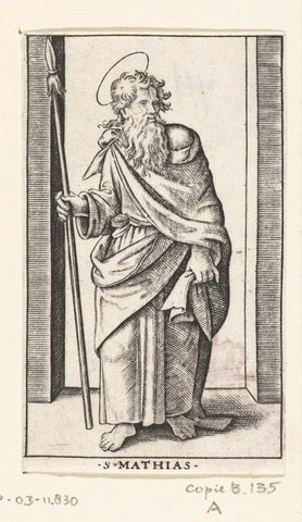 Apostle Mattias with spear, Marcantonio Raimondi, 1517 - 1577 Canvas Print