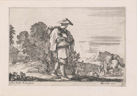 Landscape with man with back wrap, Stefano della Bella, 1620 - 1664 Canvas Print