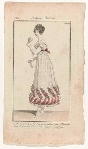 Journal des Dames et des Modes, Costume Parisien, 15 March 1819, (1802): Coeffure adorned with pearls (...), anonymous, 1819 Canvas Print