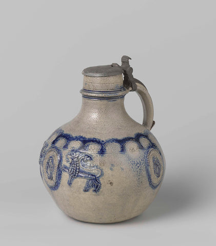 Jug with a portrait and lions, anonymous, c. 1632 - c. 1650 Canvas Print