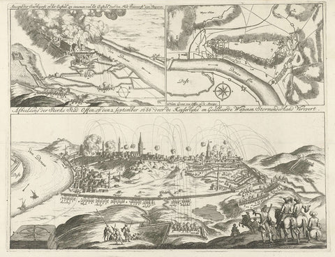 Three representations of the siege of Buda, 1685-1686, Jan Luyken, 1686 Canvas Print