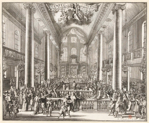 Interior of the Portuguese Synagogue in Amsterdam, ca. 1695, Romeyn de Hooghe, c. 1695 - 1715 Canvas Print