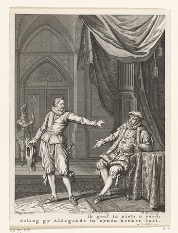 Mondragon refuses to serve Requesens while Aldegonde is still imprisoned, 1574, Theodoor Koning, 1781 Canvas Print