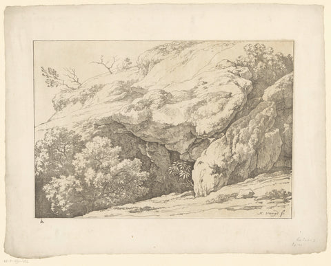 Rocks with shrubs, Hendrik Voogd, 1820 Canvas Print