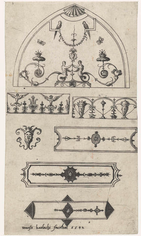 At the top is a semicircular flat decoration with two tritons, Enea Vico, 1533 - 1567 Canvas Print