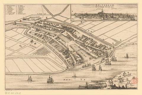 Map of Amsterdam with cityscape, before 1400, Jacob van Meurs (possibly), 1663 - 1664 Canvas Print