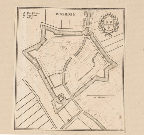 Fortification Plan of Woerden, Caspar Merian, 1654 - c. 1700 Canvas Print