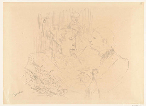 Portrait of artist Charles Conder during dinner with a woman in London, Henri de Toulouse-Lautrec, 1896 Canvas Print