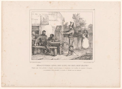 Soldier addresses a drunken comrade at a pub, Nicolas Toussaint Charlet, 1836 Canvas Print