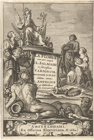 Personifications of Europe, Asia and Africa offer Rome gifts, in foreground river god and Romulus and Remus suckled by wolf, Cornelis van Dalen (I), 1660 Canvas Print