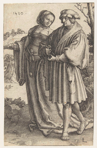 Walking couple, Lucas van Leyden, 1520 Canvas Print