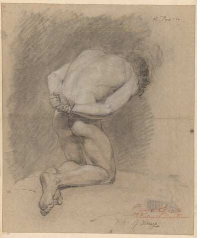 Kneeling male nude seen on the back (1st prize 1766), Jurriaan Andriessen, 1766 Canvas Print