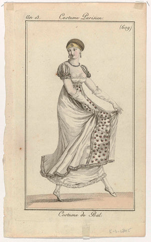 Journal des Dames et des Modes, Costume Parisien, 5 January 1805, Year 13, (609): Costume de Bal, anonymous, 1805 Canvas Print