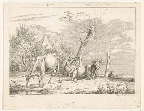 Three cows by a willow, Ernst Willem Jan Bagelaar, 1814 Canvas Print