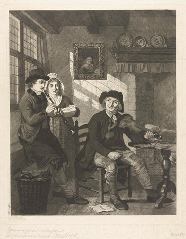 Two men and a woman make music in interior, Lambertus Antonius Claessens, c. 1792 - 1834 Canvas Print