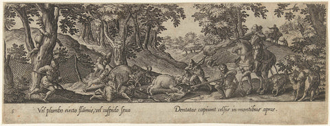 Boar Hunt, Philips Galle (attributed to workshop of), 1582 - 1636 Canvas Print