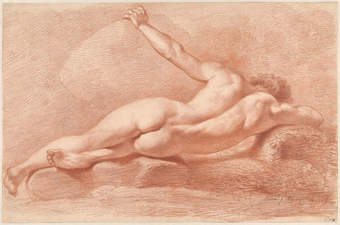 Lying male nude, seen on the back, Jacob Ernst Marcus, 1804 Canvas Print