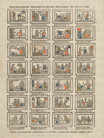 Kinders want gy vrolijk wezen / Wilt dees print met aandagt lezen / Alle deze bezigheden / Wilt u tydt er de besteden in daar, De inherit de weduwe J. Ratelband en J. Bouwer, c. 1782 - c. 1793 Canvas Print